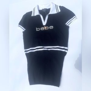 Bebe - Black Varsity Polo Sweater w/ White Trim (NWT)